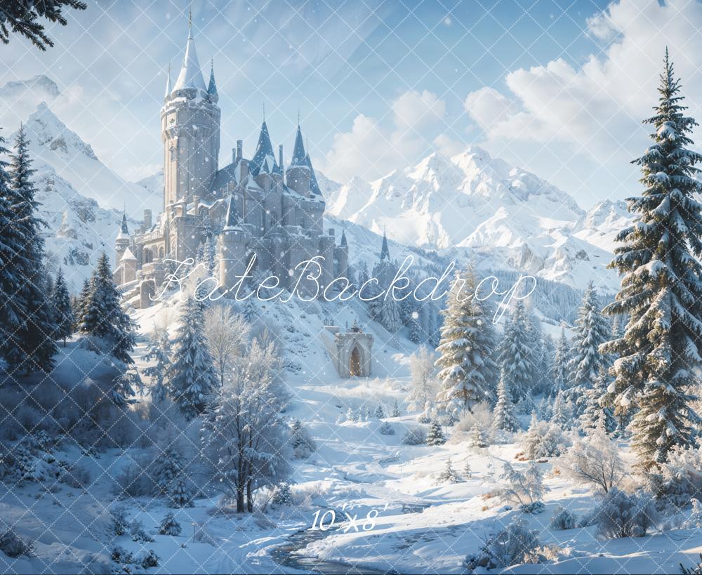 Kate Winter Forest Castle Snowy Mountain Backdrop Designed by Emetselch -UK