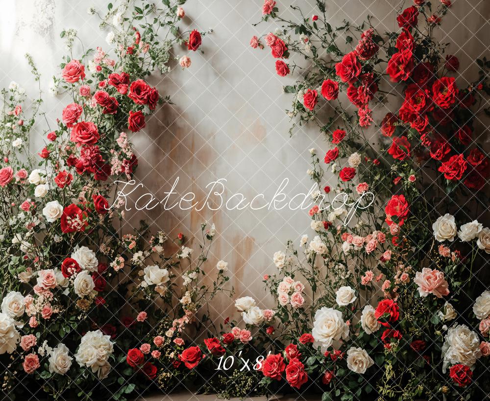 Kate Romantic Flower Roses White Wall Backdrop Designed by Emetselch -UK