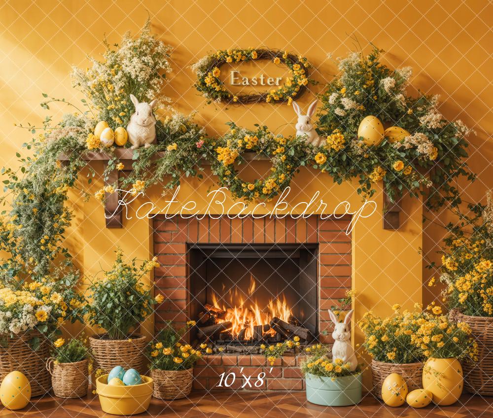 Lightning Deals Kate Easter Floral Yellow Fireplace Eggs Backdrop Designed by Emetselch -UK