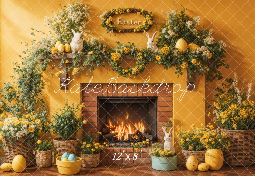 Lightning Deals Kate Easter Floral Yellow Fireplace Eggs Backdrop Designed by Emetselch -UK