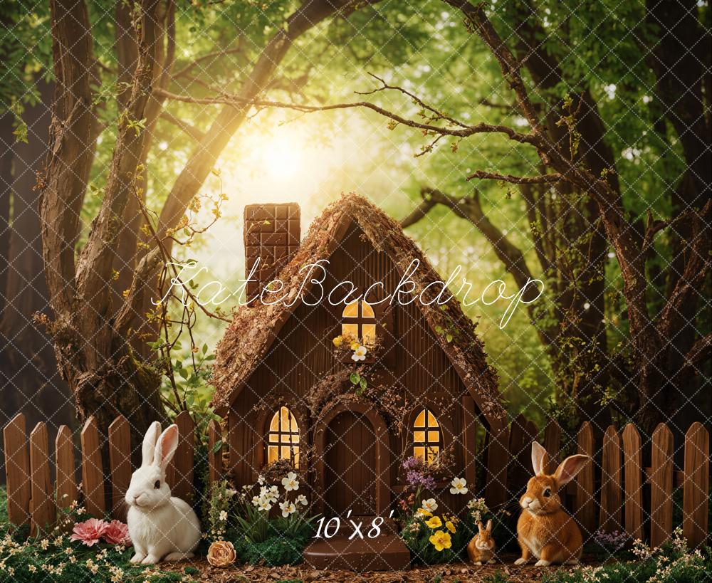 Lightning Deals Kate Easter Forest Bunny Cottage Backdrop Designed by Emetselch -UK