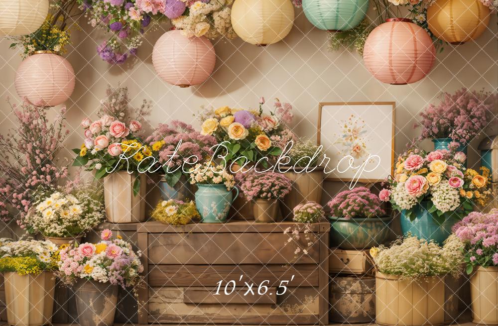 Kate Spring Floral Lanterns Vintage Fleece Backdrop Designed by Emetselch -UK