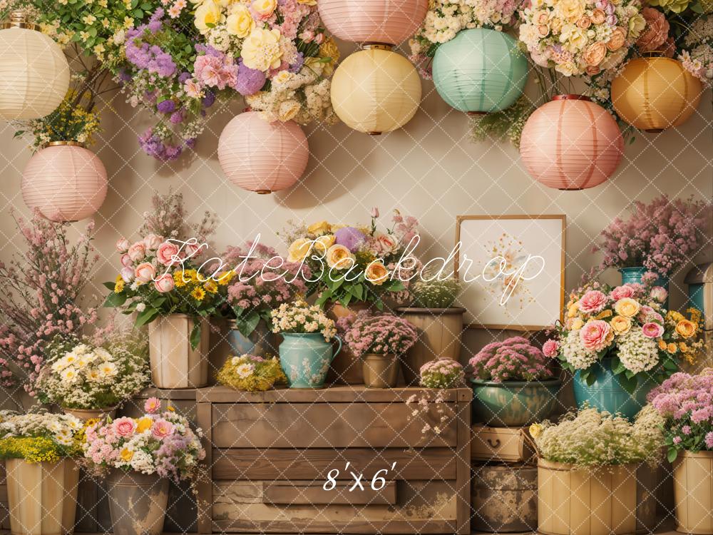 Kate Spring Floral Lanterns Vintage Fleece Backdrop Designed by Emetselch -UK