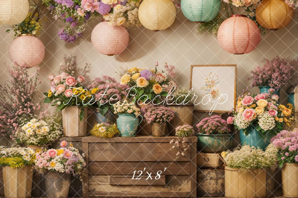 Kate Spring Floral Lanterns Vintage Fleece Backdrop Designed by Emetselch -UK