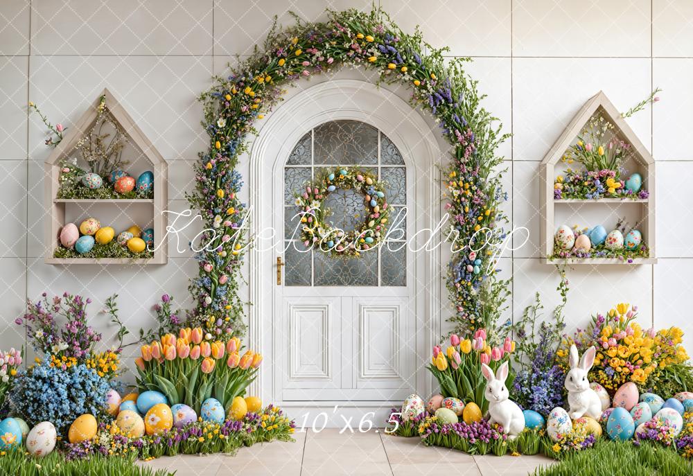 Kate Easter Bunny Floral Arch Fleece Backdrop Designed by Emetselch -UK