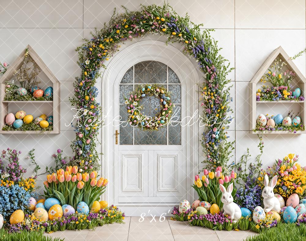 Kate Easter Bunny Floral Arch Fleece Backdrop Designed by Emetselch -UK