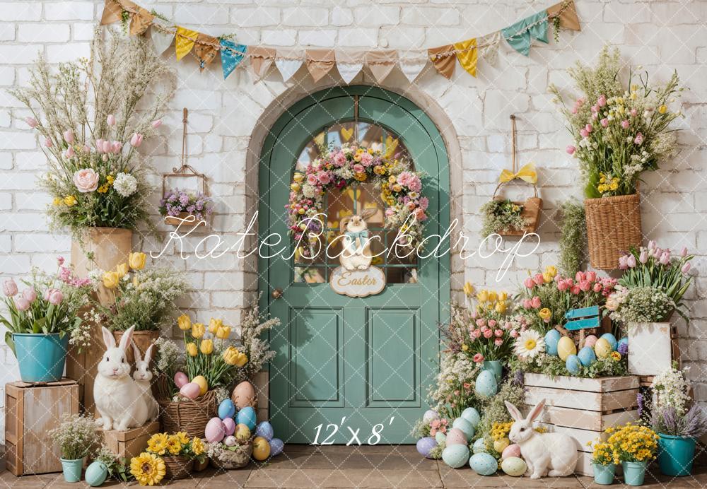 Kate Easter Bunny Flowers Door Fleece Backdrop Designed by Emetselch -UK