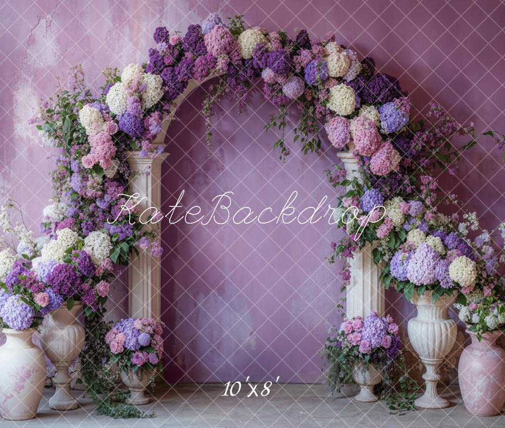 Kate Spring Flower Arch Purple Fleece Backdrop Designed by Emetselch -UK