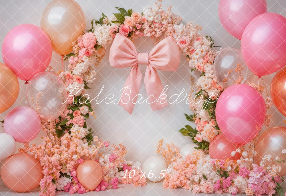 Kate Cake Smash Floral Arch Pink Balloon Fleece Backdrop Designed by Emetselch