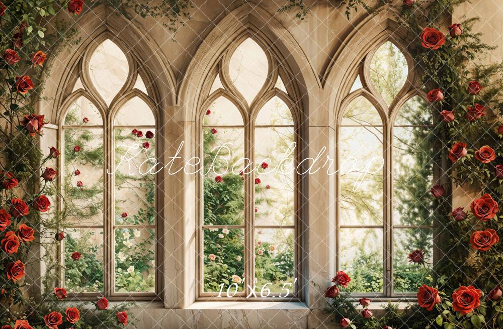 Kate Valentine Gothic Window Rose Fleece Backdrop Designed by Emetselch -UK