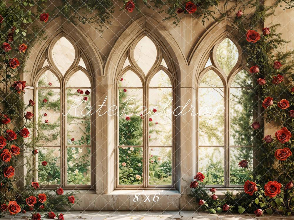 Kate Valentine Gothic Window Rose Fleece Backdrop Designed by Emetselch -UK