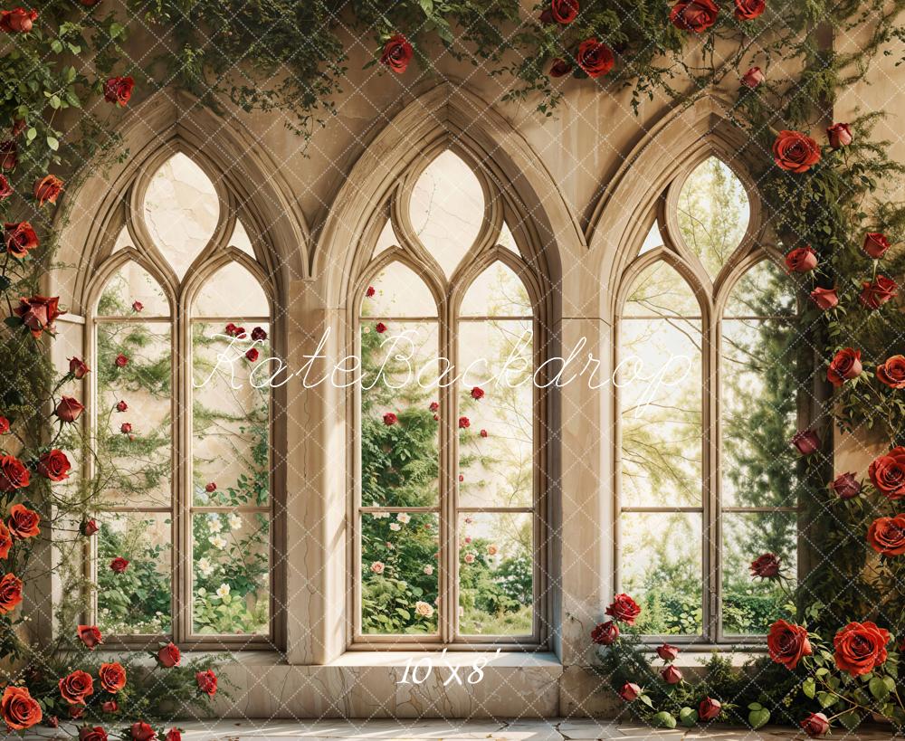 Kate Valentine Gothic Window Rose Fleece Backdrop Designed by Emetselch -UK