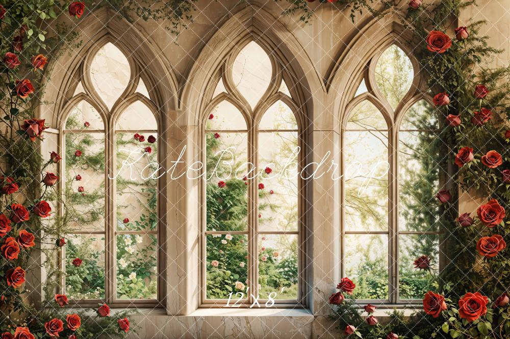 Kate Valentine Gothic Window Rose Fleece Backdrop Designed by Emetselch -UK