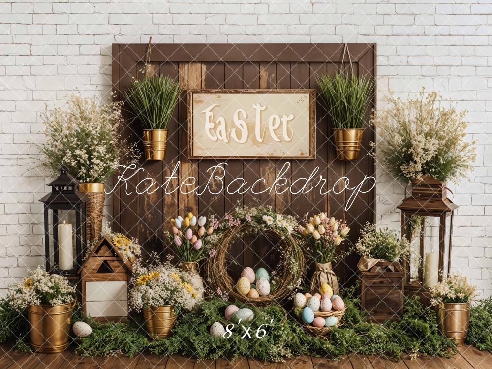 Kate Easter Floral Eggs Rustic Wooden Fleece Backdrop Designed by Emetselch -UK