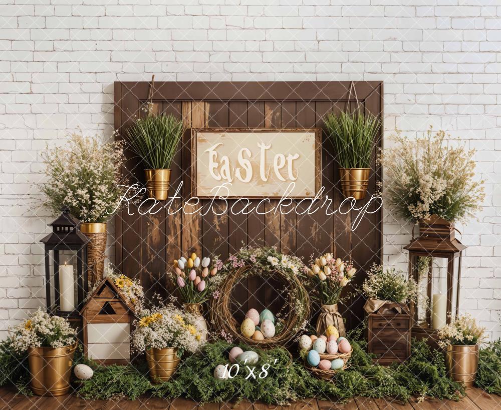 Kate Easter Floral Eggs Rustic Wooden Fleece Backdrop Designed by Emetselch -UK