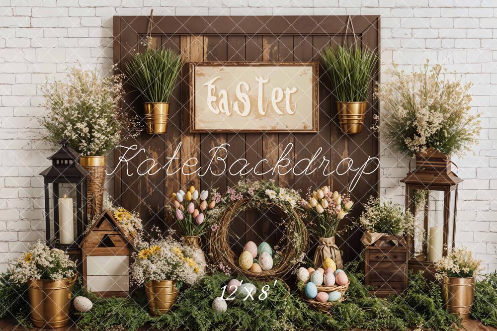 Kate Easter Floral Eggs Rustic Wooden Fleece Backdrop Designed by Emetselch -UK