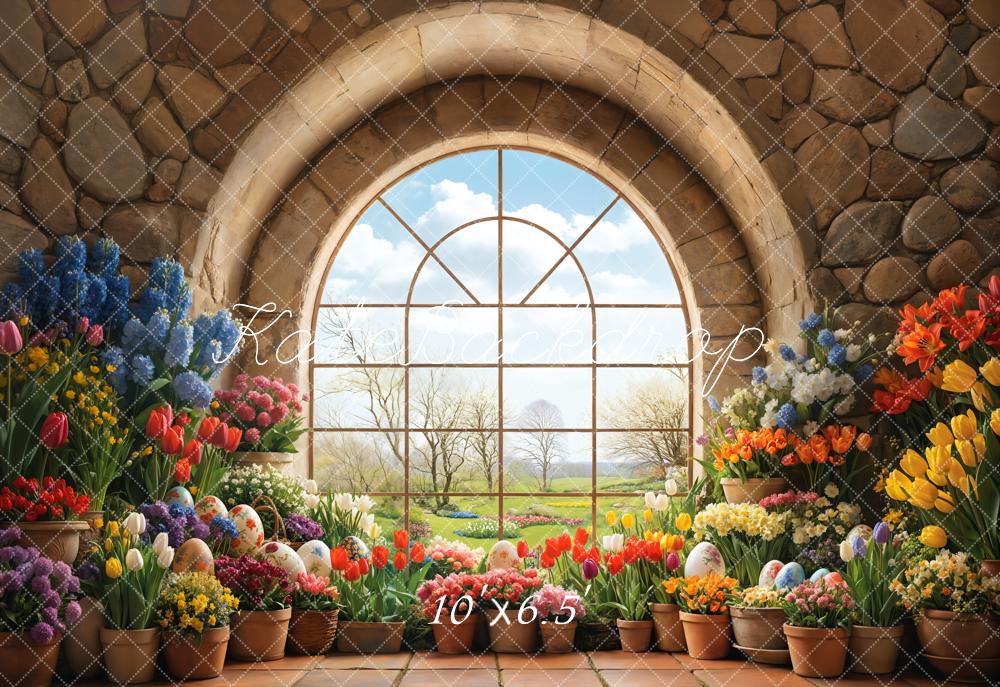 Kate Easter Garden Window Floral Fleece Backdrop Designed by Emetselch -UK