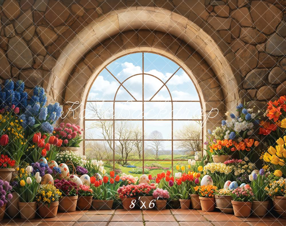 Kate Easter Garden Window Floral Fleece Backdrop Designed by Emetselch -UK