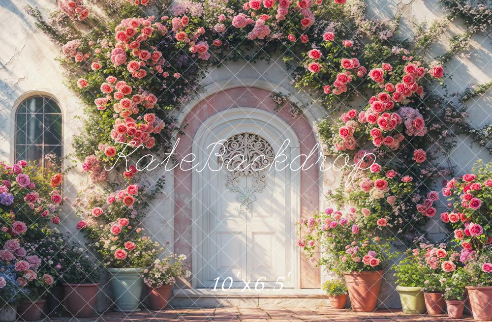 Kate Valentine Floral Arch Door Retro Fleece Backdrop Designed by Emetselch -UK