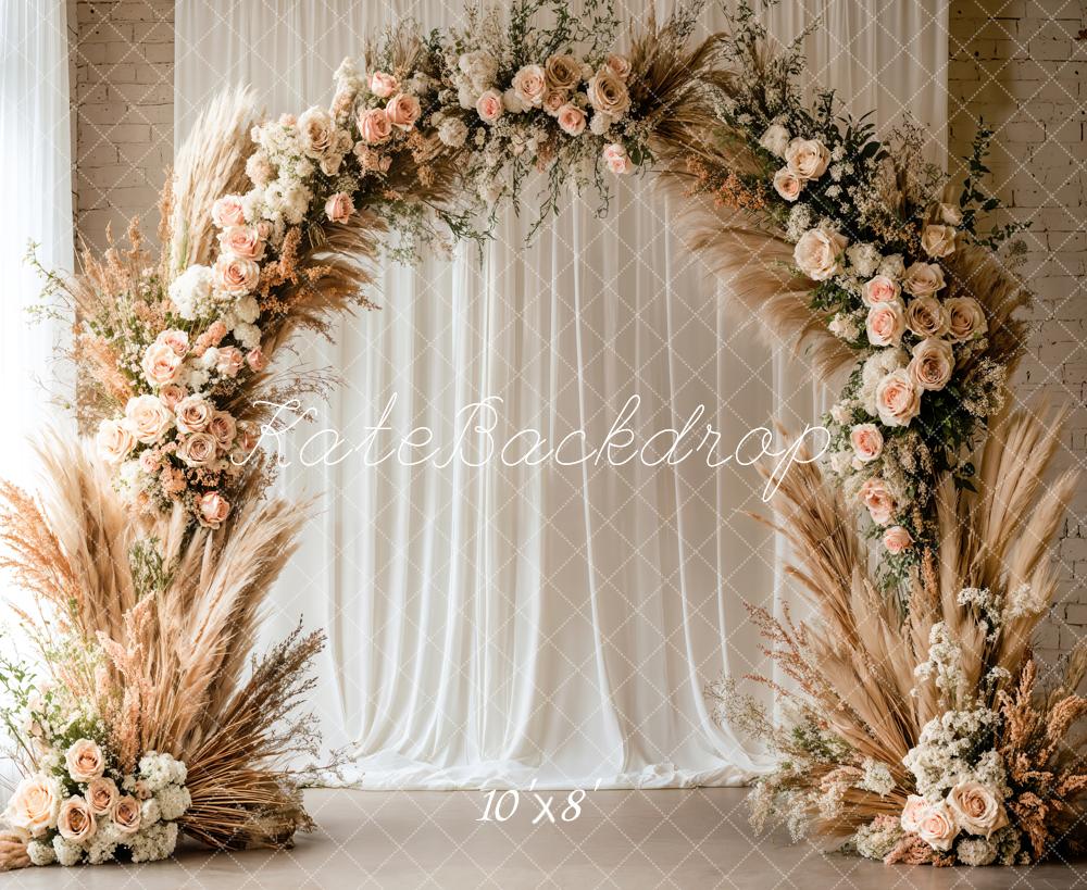 Kate Boho Pampas Grass Flower Arch Fleece Backdrop Designed by Emetselch -UK