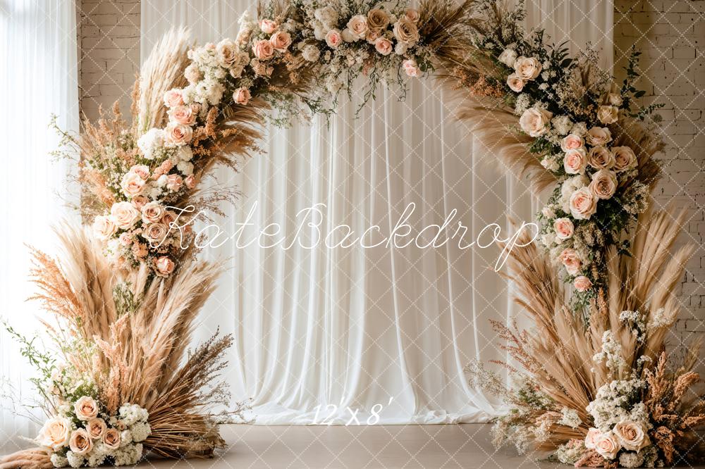 Kate Boho Pampas Grass Flower Arch Fleece Backdrop Designed by Emetselch -UK