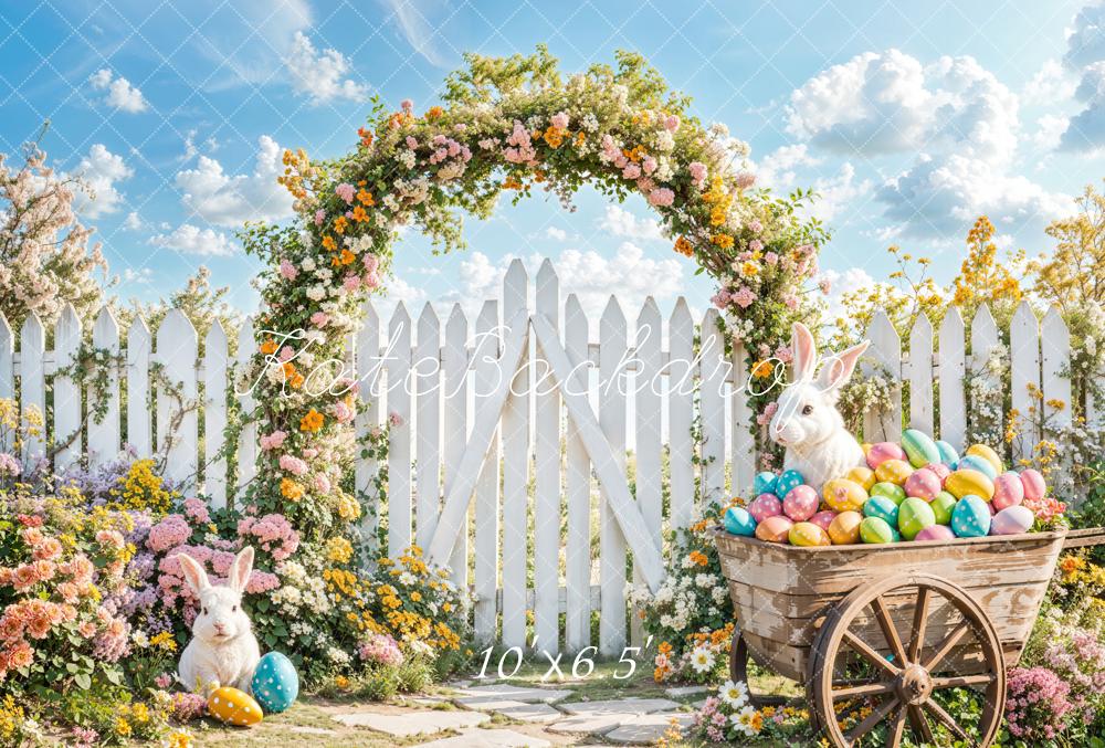 Kate Easter Bunny Floral Arch Fence Fleece Backdrop Designed by Emetselch -UK