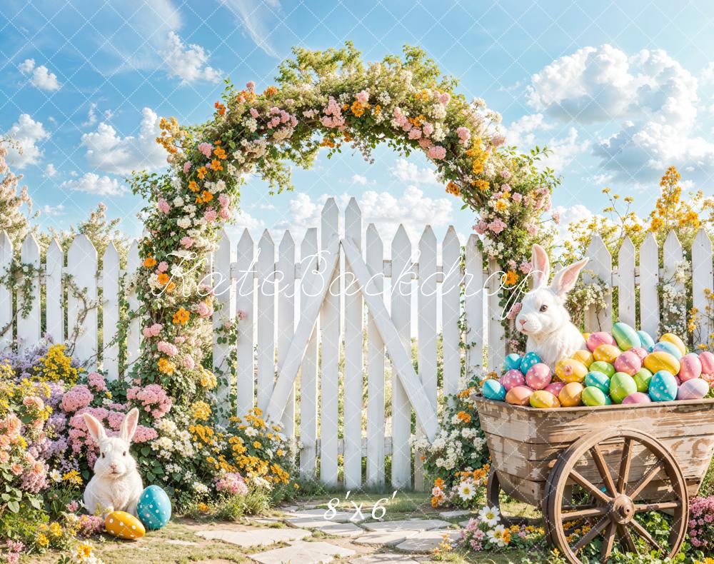 Kate Easter Bunny Floral Arch Fence Fleece Backdrop Designed by Emetselch -UK