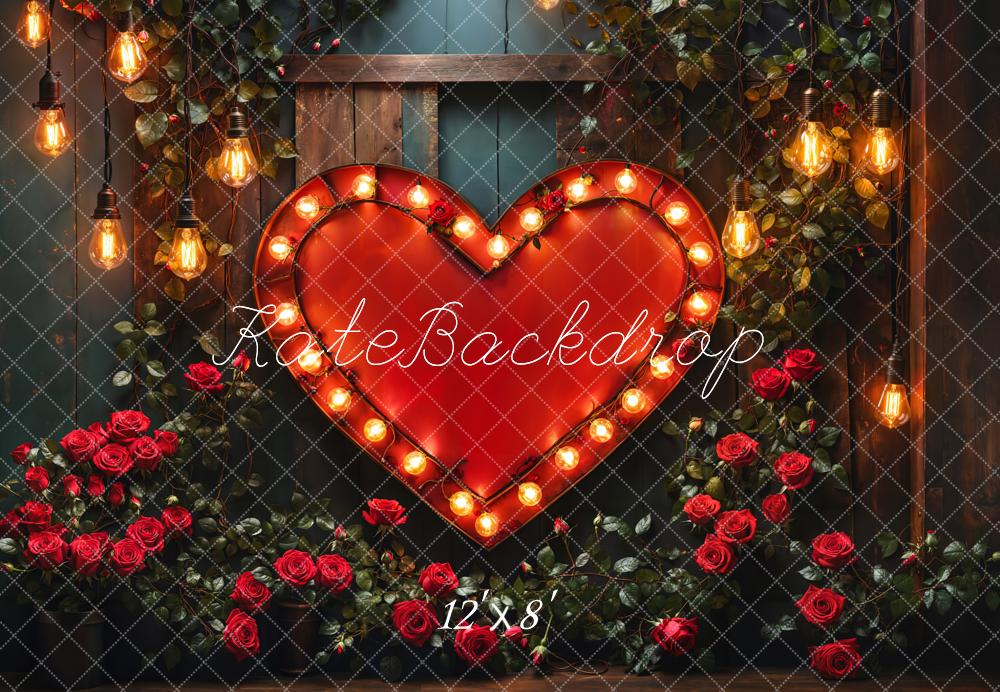 On Sale Kate Valentine Heart Lights Roses Fleece Backdrop Designed by Emetselch -UK