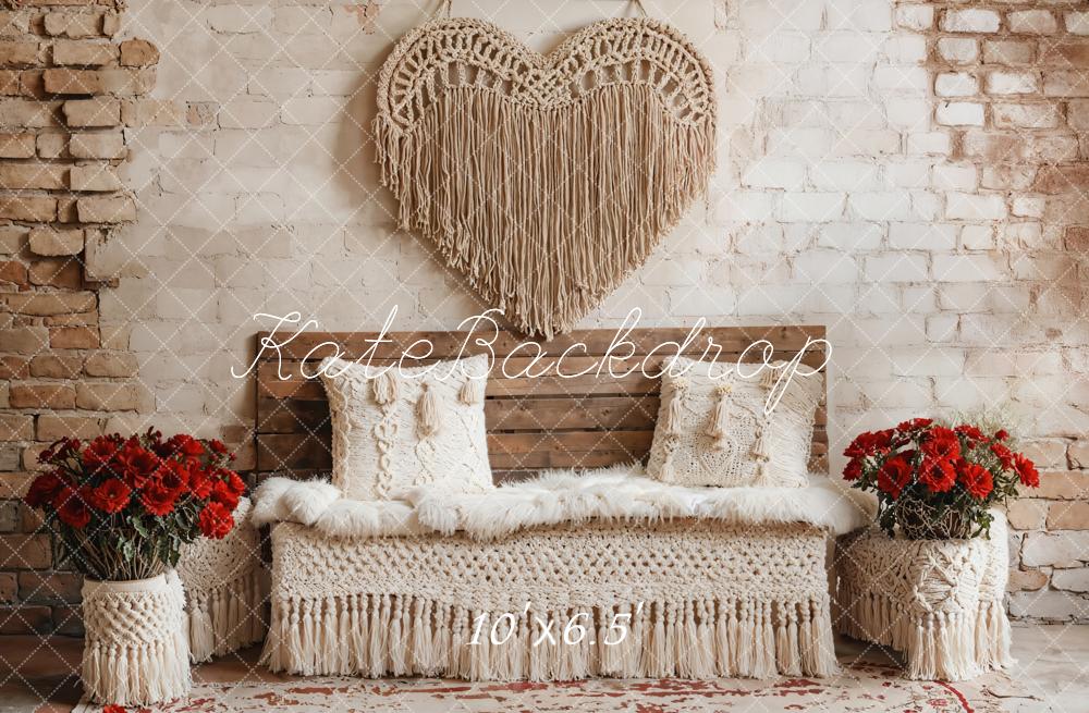 Kate Valentine Boho Heart Vintage Wall Fleece Backdrop Designed by Emetselch -UK