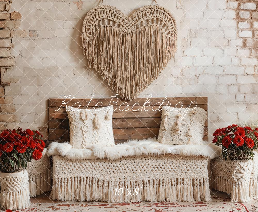 Kate Valentine Boho Heart Vintage Wall Fleece Backdrop Designed by Emetselch -UK