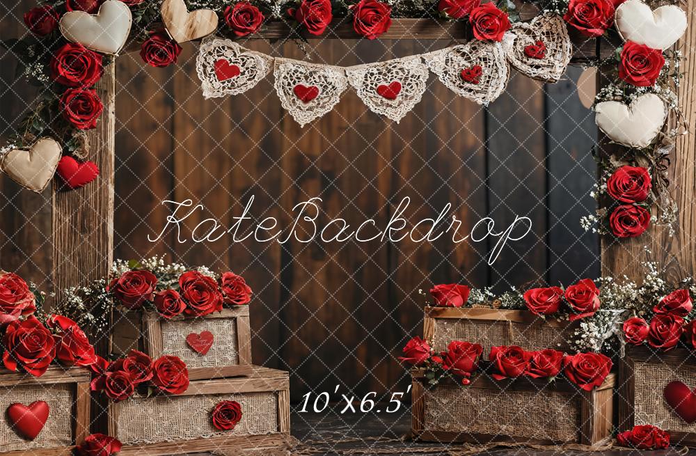 Kate Valentine Rustic Rose Wooden Wall Fleece Backdrop Designed by Emetselch -UK