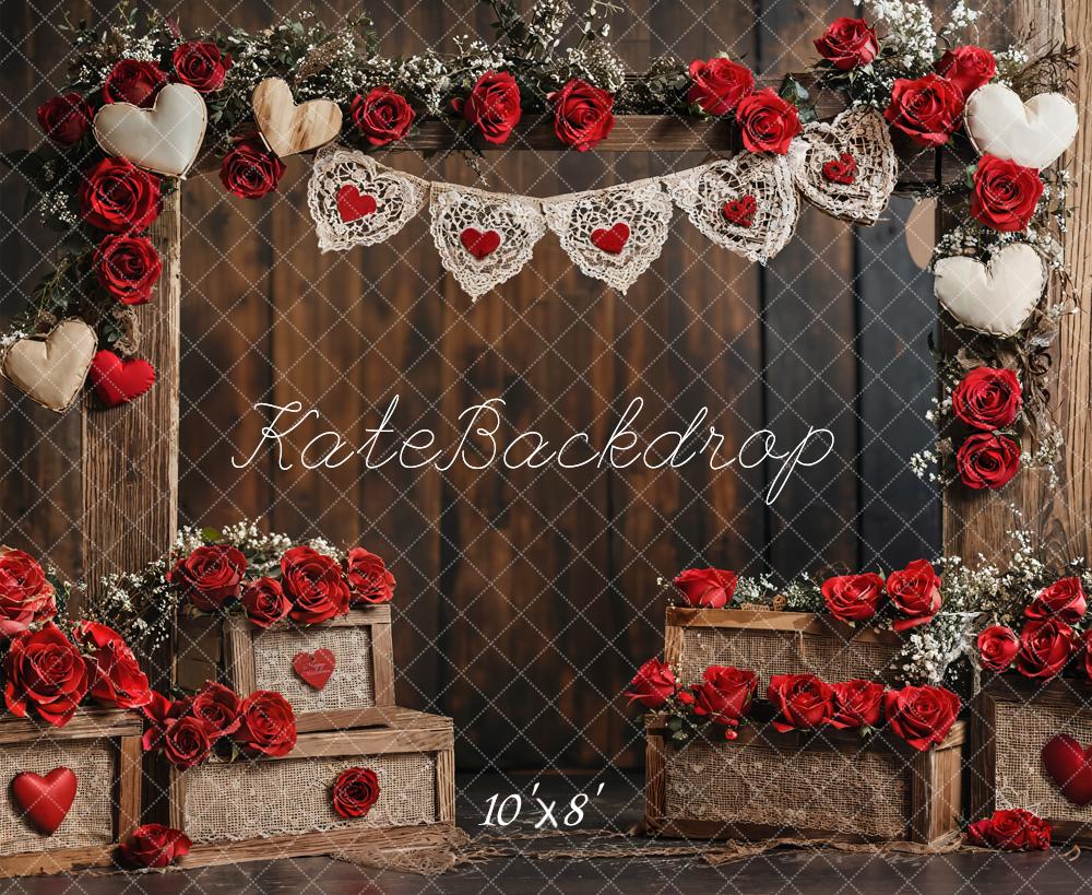 Kate Valentine Rustic Rose Wooden Wall Fleece Backdrop Designed by Emetselch -UK