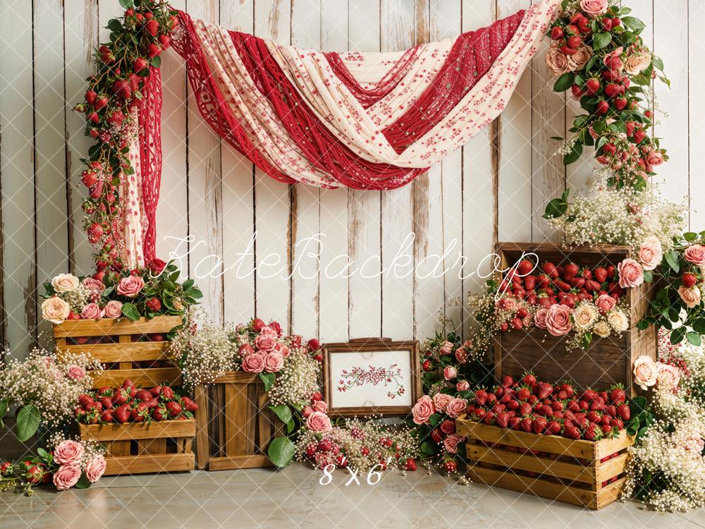 On Sale Kate Spring Strawberry Floral Rustic Drapery Backdrop Designed by Emetselch