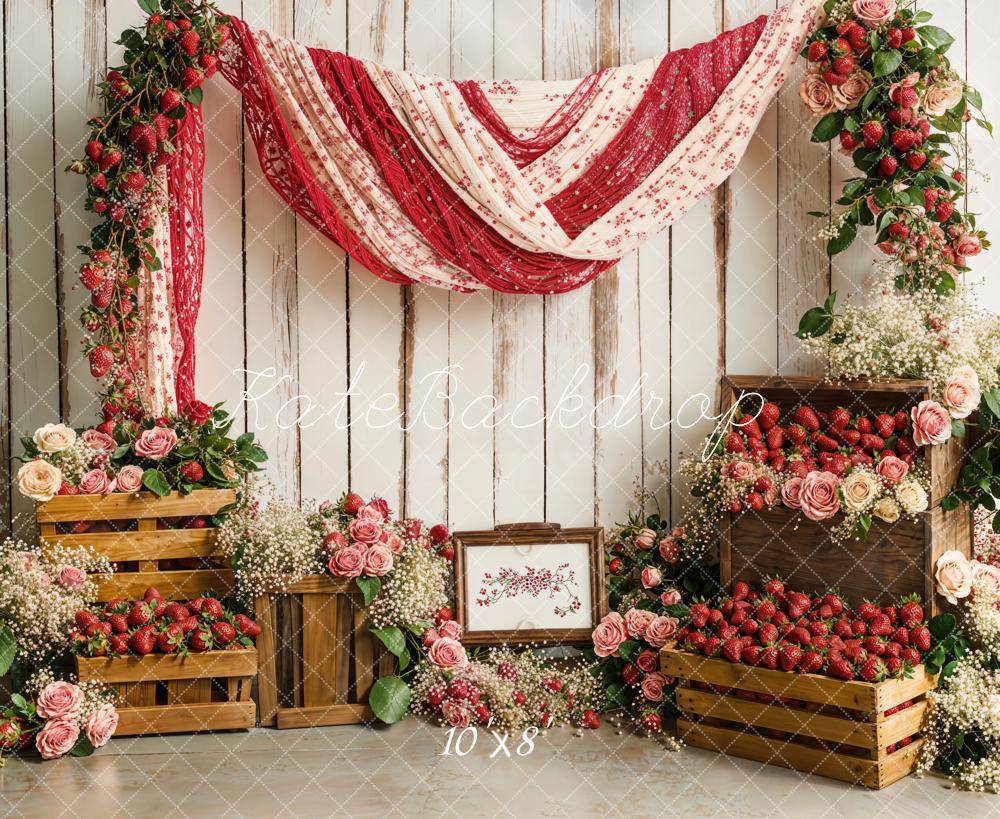 On Sale Kate Spring Strawberry Floral Rustic Drapery Backdrop Designed by Emetselch