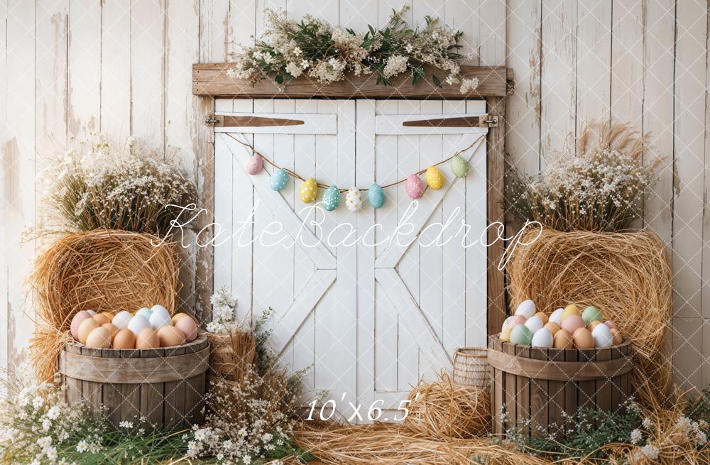 Kate Easter Eggs Floral Barn Door Hay Fleece Backdrop Designed by Emetselch