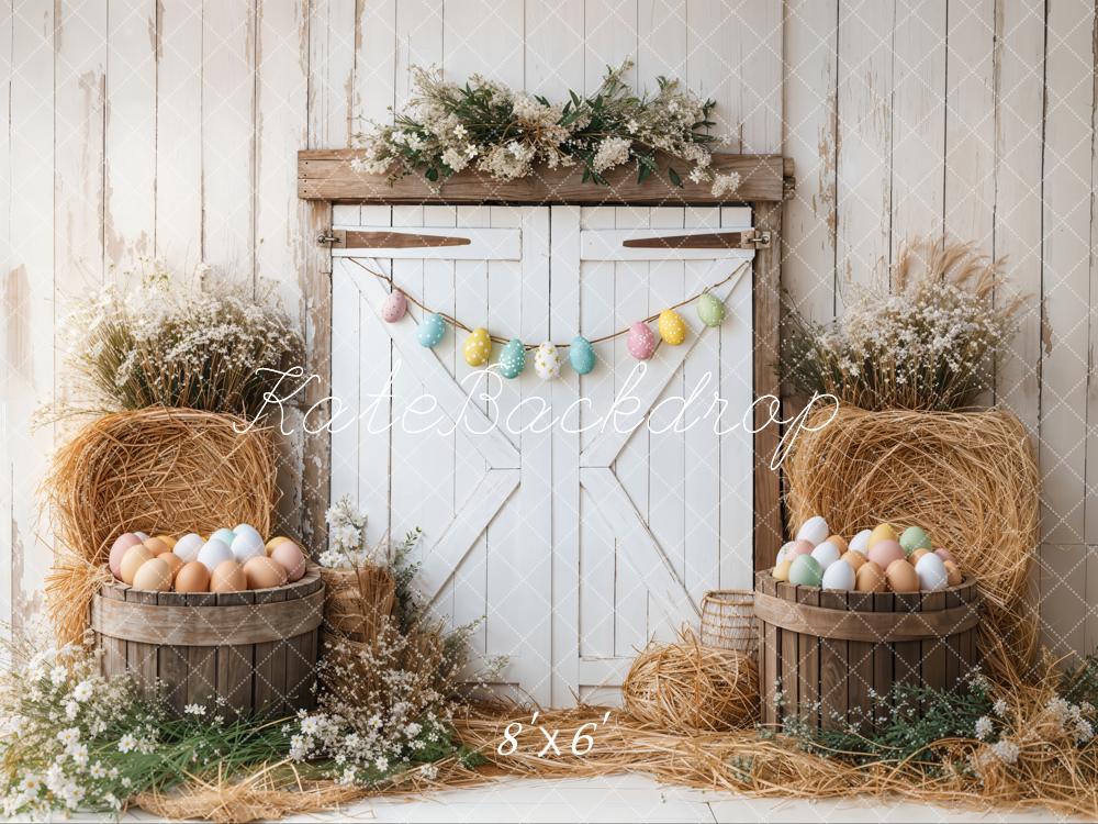 Kate Easter Eggs Floral Barn Door Hay Fleece Backdrop Designed by Emetselch