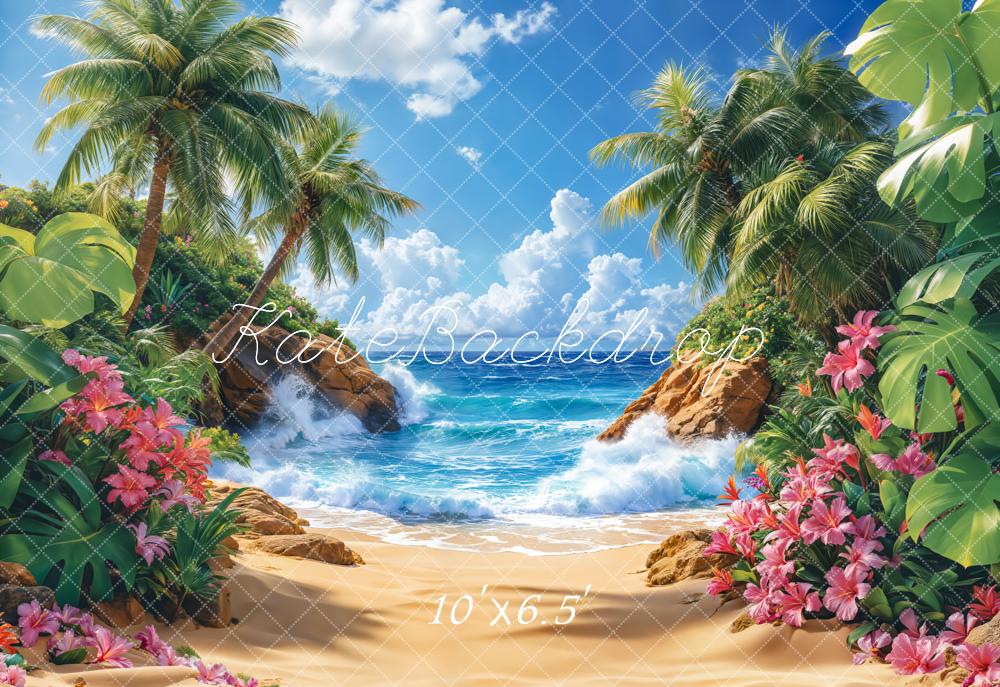 Kate Summer Beach Tropical Paradise Trees Fleece Backdrop Designed by Emetselch