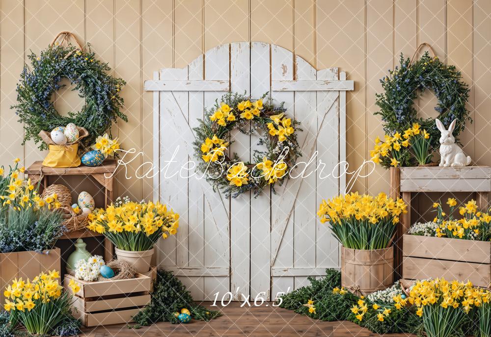 Kate Easter Bunny Yellow Floral Door Fleece Backdrop Designed by Emetselch