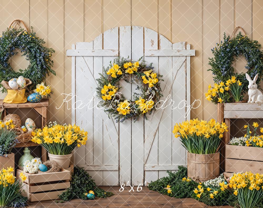 Kate Easter Bunny Yellow Floral Door Fleece Backdrop Designed by Emetselch