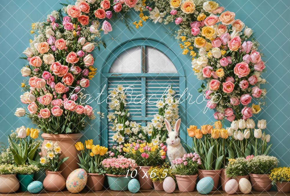 Kate Easter Bunny Flower Arch Eggs Fleece Backdrop Designed by Emetselch