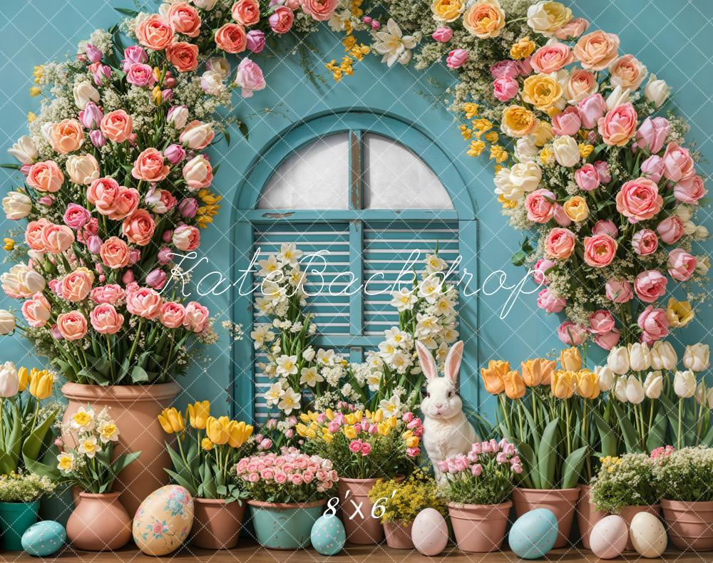 Kate Easter Bunny Flower Arch Eggs Fleece Backdrop Designed by Emetselch