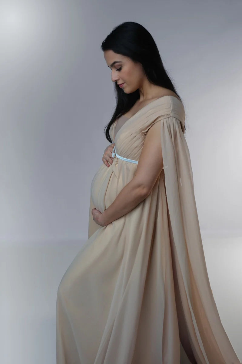 Kate Brown Yellow Satin Maternity Photoshoot Dress