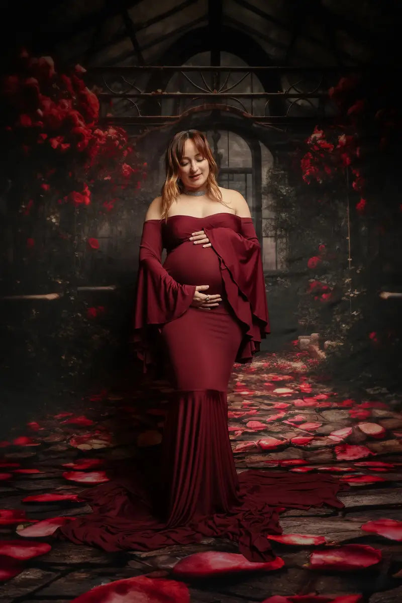 Kate Satin Bell Sleeves Maternity Photoshoot Dress