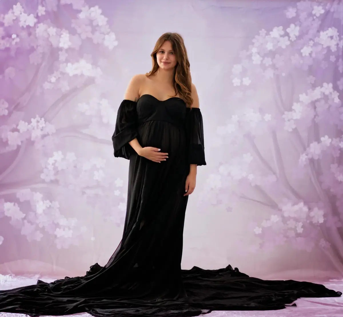 Kate Grey Long Sleeve Satin Maternity Photoshoot Dress