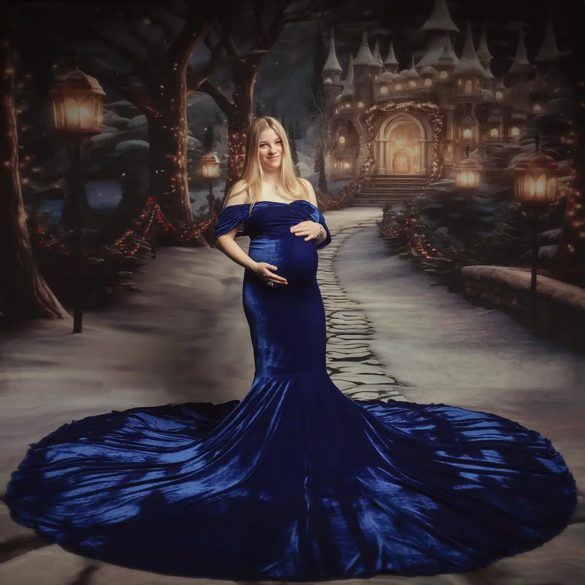 Kate Velvet V-neck Tailed Maternity Photoshoot Dress