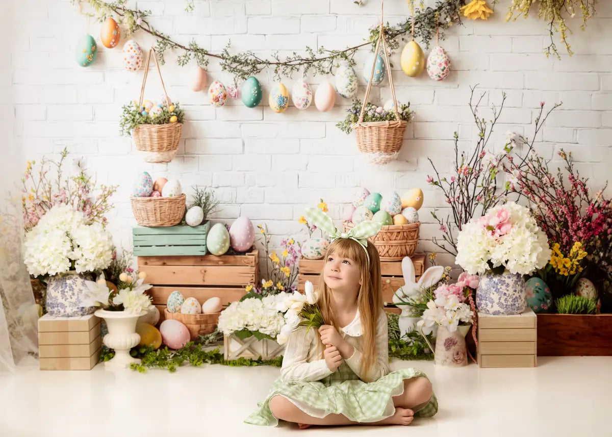 Kate Easter Bunny Floral Egg Rustic Backdrop Designed by Emetselch -UK