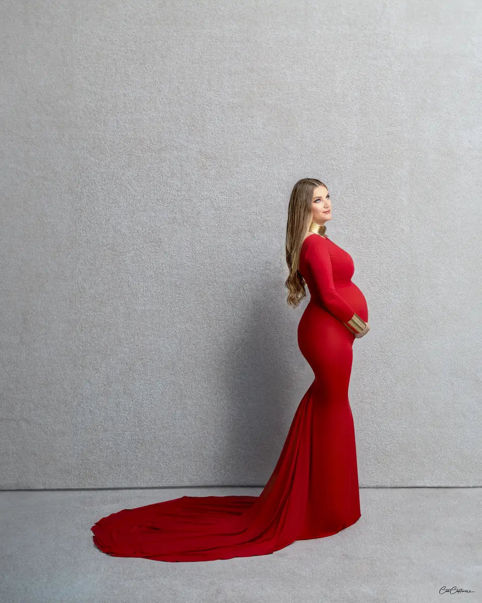 Kate Long Sleeve Satin Maternity Photoshoot Dress -UK