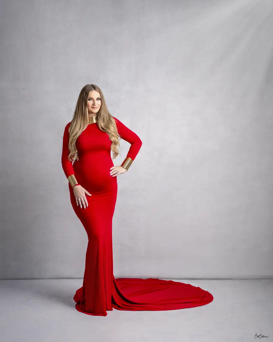 Kate Long Sleeve Satin Maternity Photoshoot Dress -UK