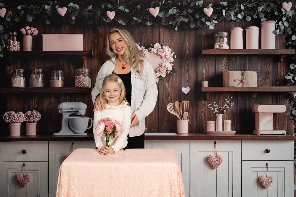 Kate Valentine's Day Pink Kitchen Hearts Backdrop Designed by Patty Robert -UK