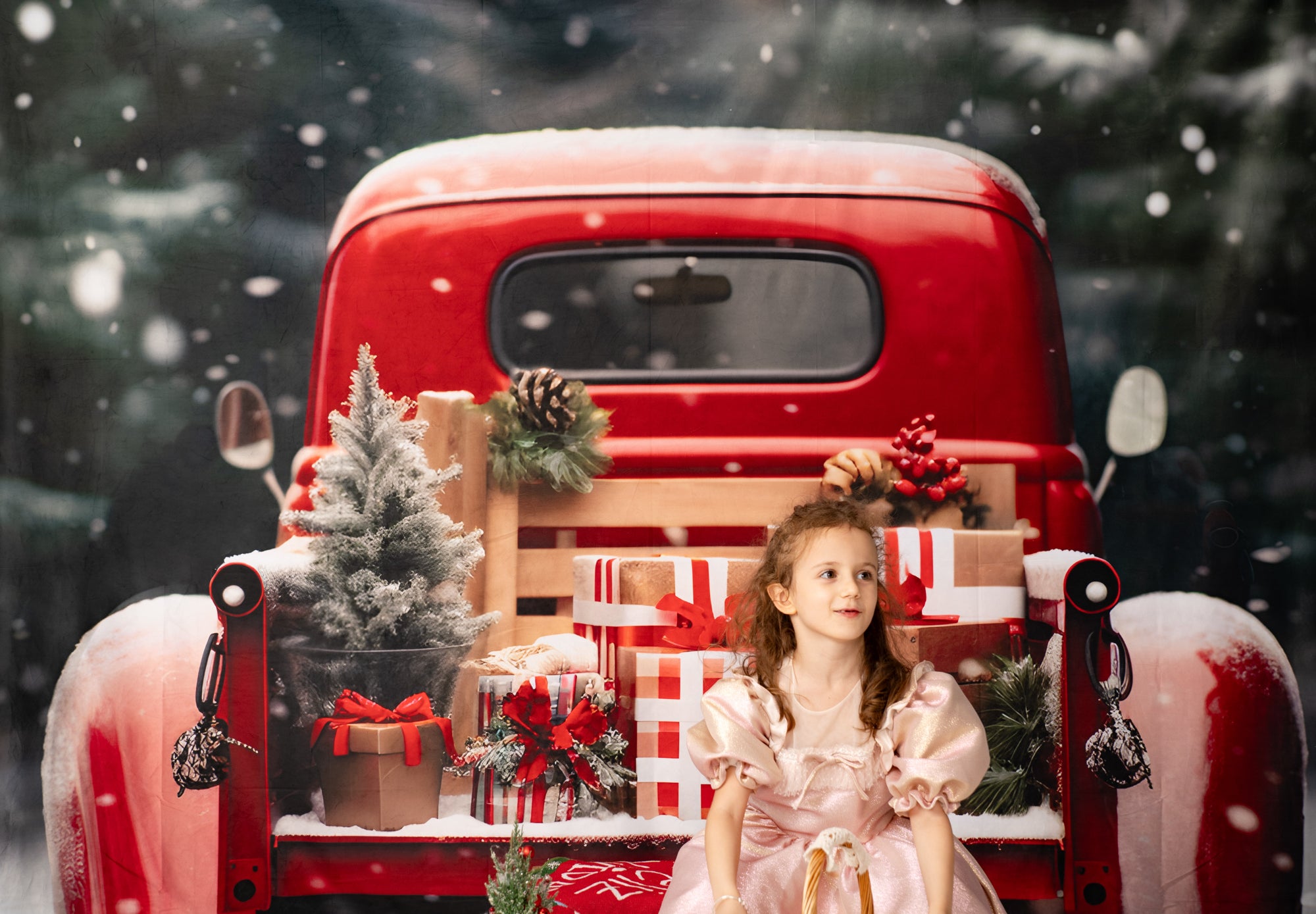 Kate Christmas Snowy Red Car Gifts Backdrop for Photography -UK